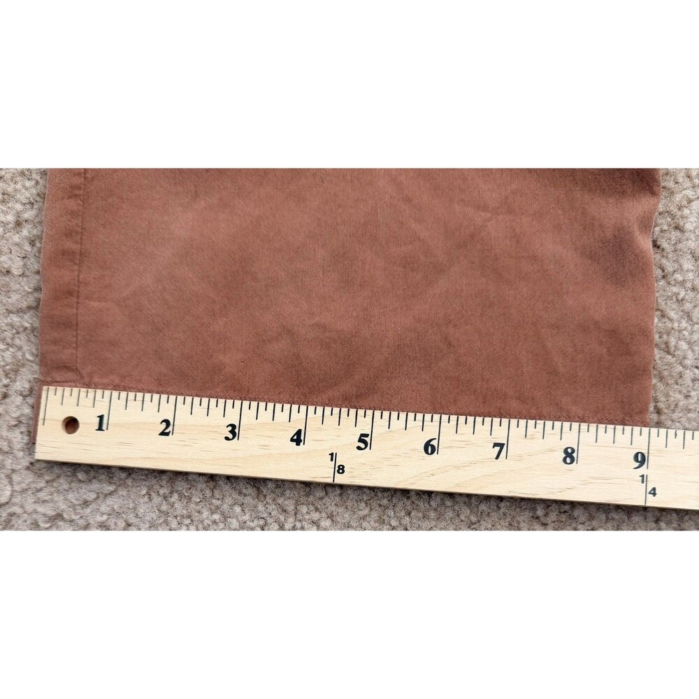 Vintage Terracotta Brown 100% Silk M Straight Leg Pants Elastic Waist Pockets - Picture 5 of 11